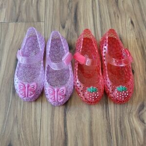 Toddler Girl Sparkly Glitter Strawberry And Butterfly Jelly Shoes Bundle